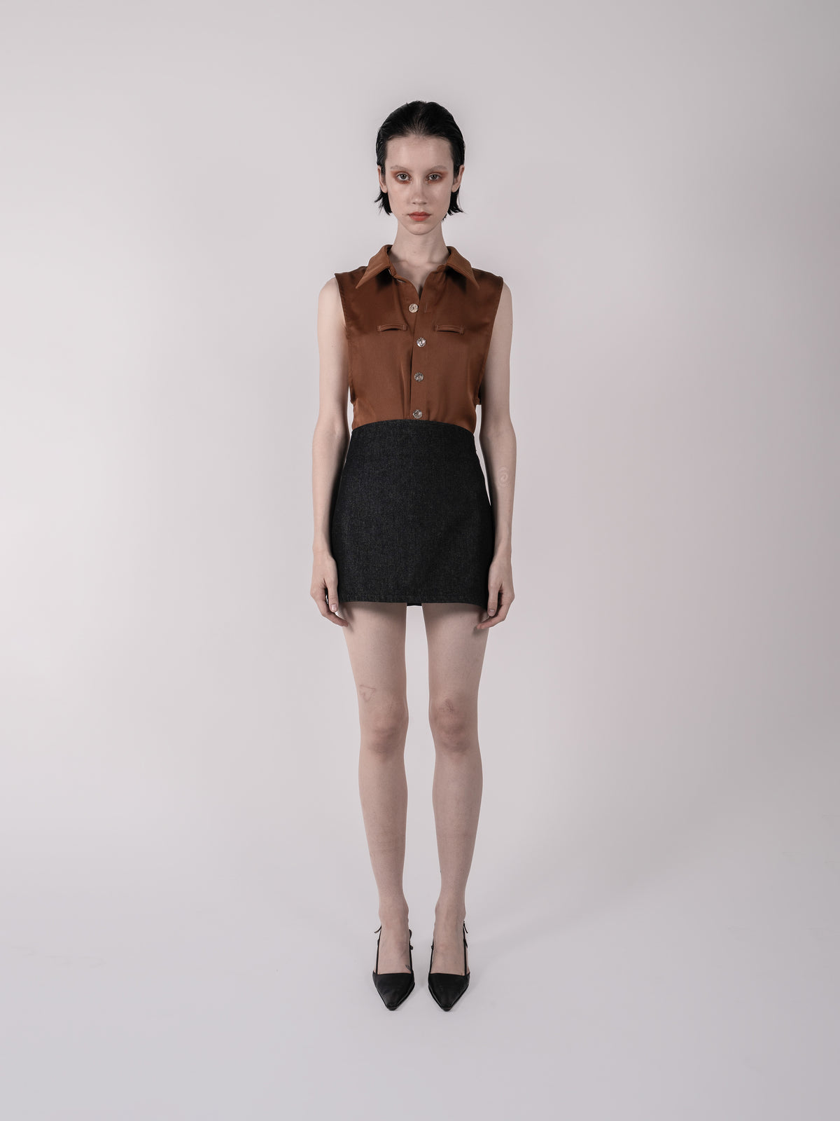 Tie Shirt - Denim Skirt