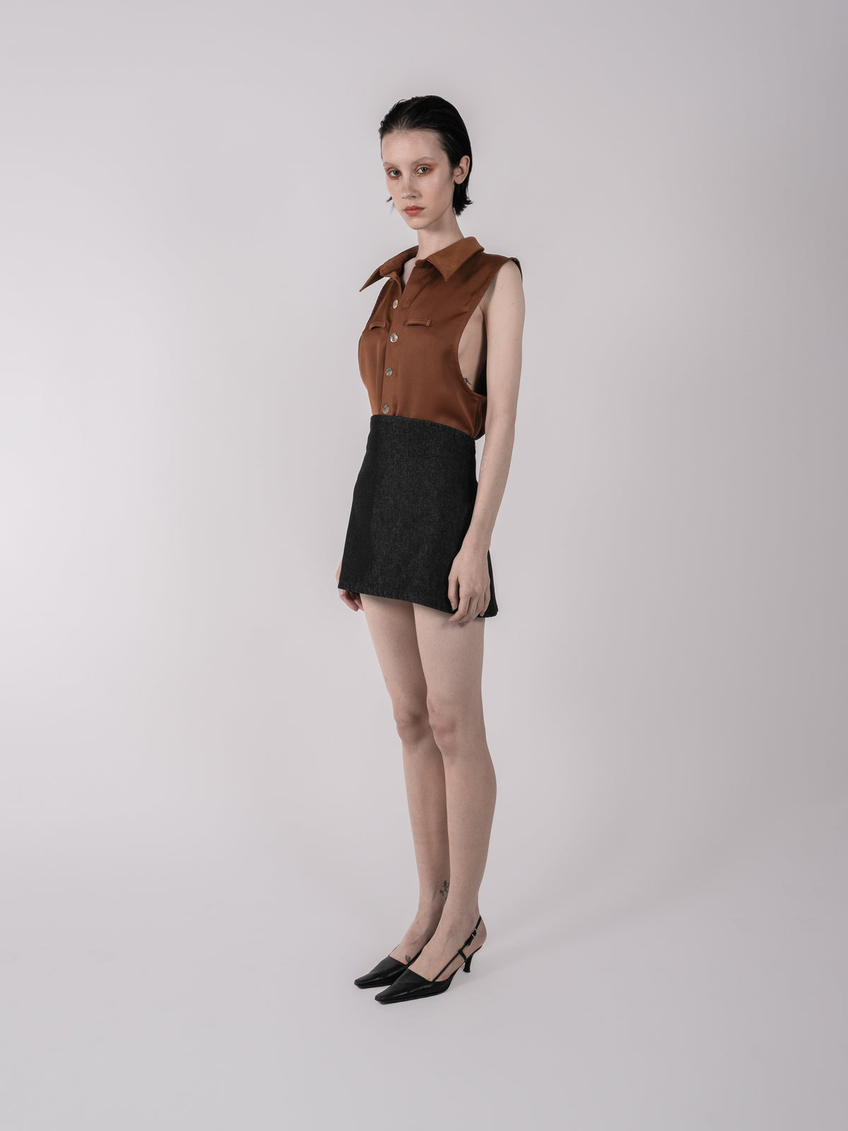 Tie Shirt - Denim Skirt